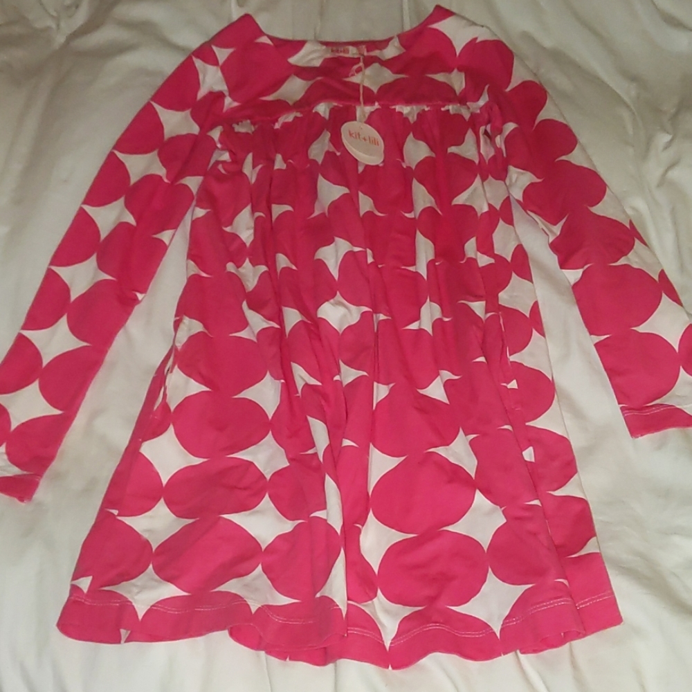 New Pink & White Polka Dotted Long sleeve Dress